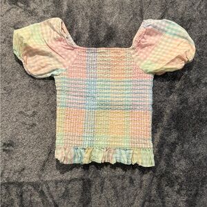 Art Class Girls Smocked Puff Sleeve Top – Pastel Plaid size 10/12